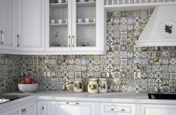 Patchwork tiles in the kitchen in country style