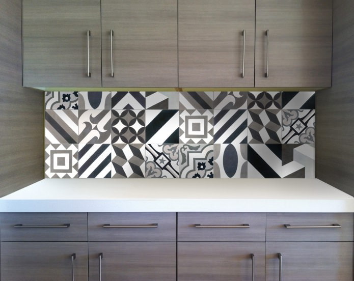 Patchwork tiles in the kitchen in the style of minimalism