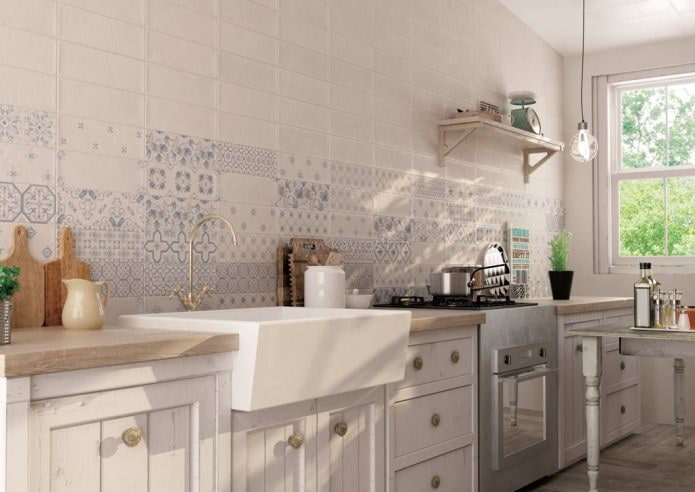 Patchwork tiles in a retro-style kitchen