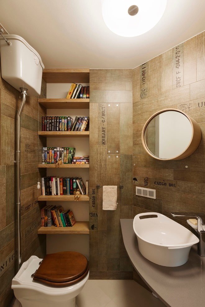 open shelves in the toilet interior