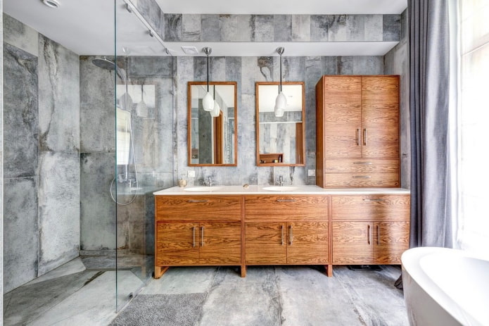 tiles imitating stone in the bathroom interior