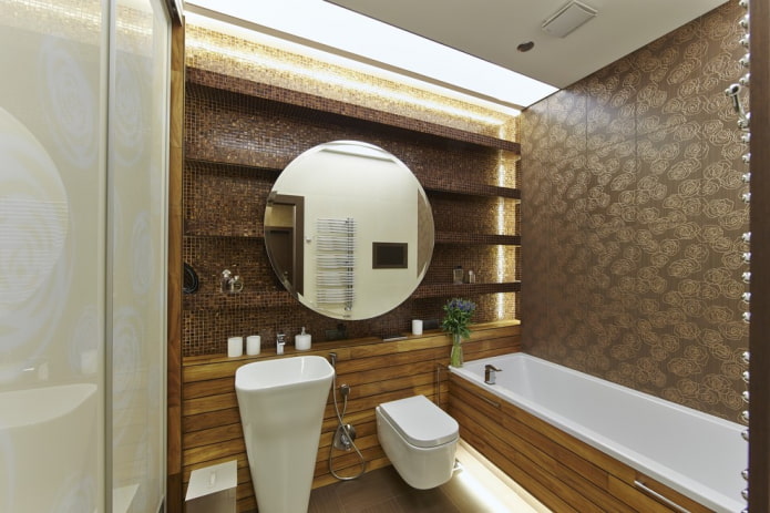 shelves with tiled finish in the bathroom