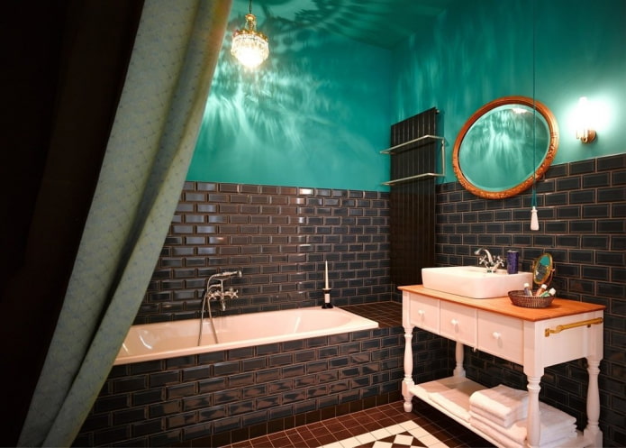 combined finishing in the bathroom interior