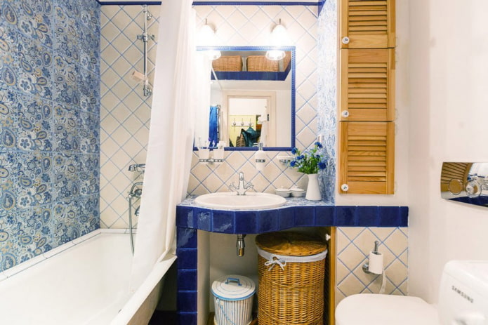 tiles in the interior of the bathroom in the Provence style