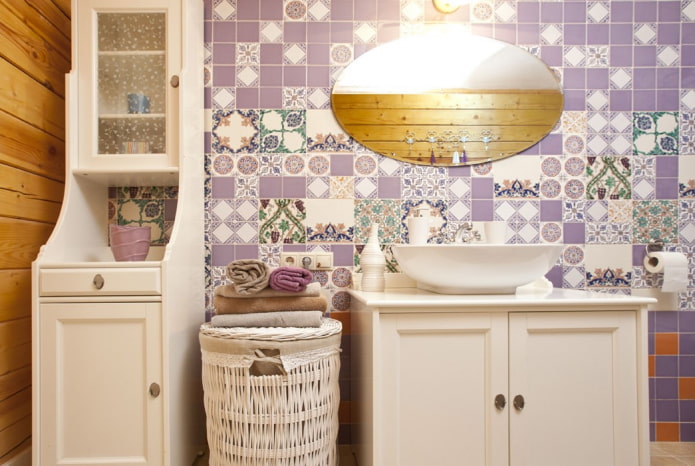 tiles in the interior of the bathroom in the Provence style