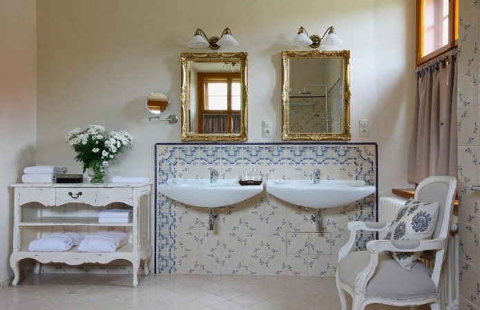 tiles in the interior of the bathroom in the shabby chic style