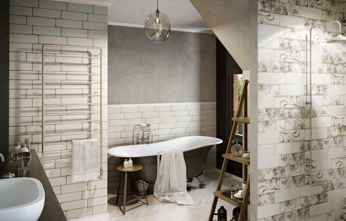 tiles in the bathroom interior in shabby chic style