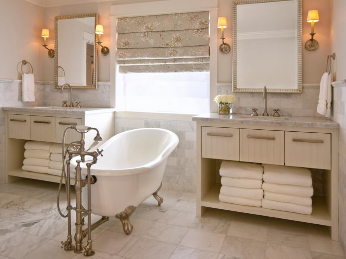 tiles in the bathroom interior in shabby chic style