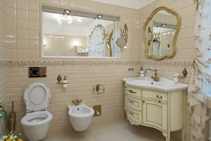 tiles in the interior of the bathroom in the shabby chic style