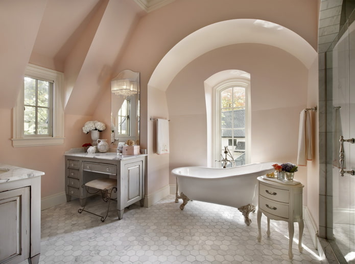 tiles in the bathroom interior in shabby chic style
