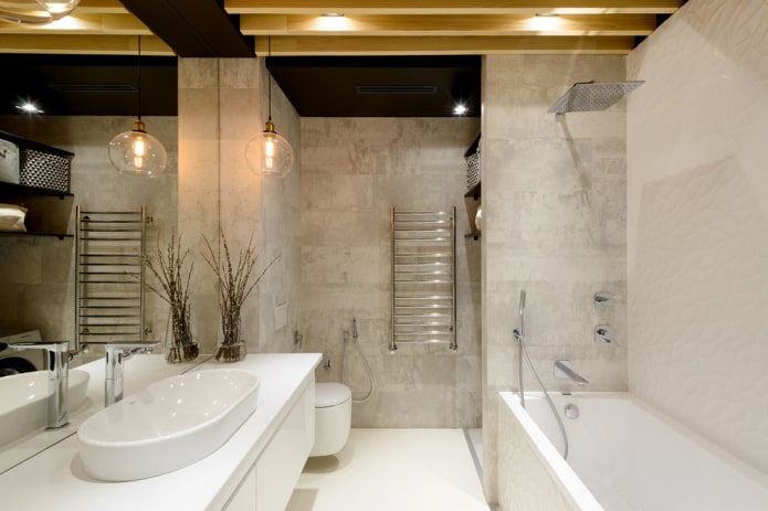 tile under concrete in the interior of the bathroom