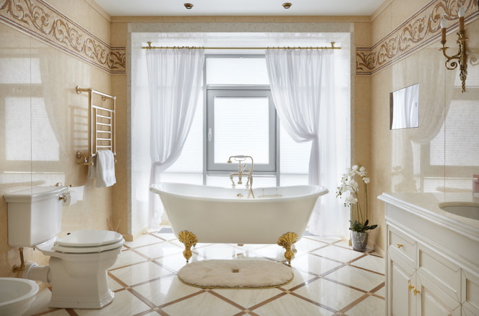 tiles in the bathroom interior in a classic style