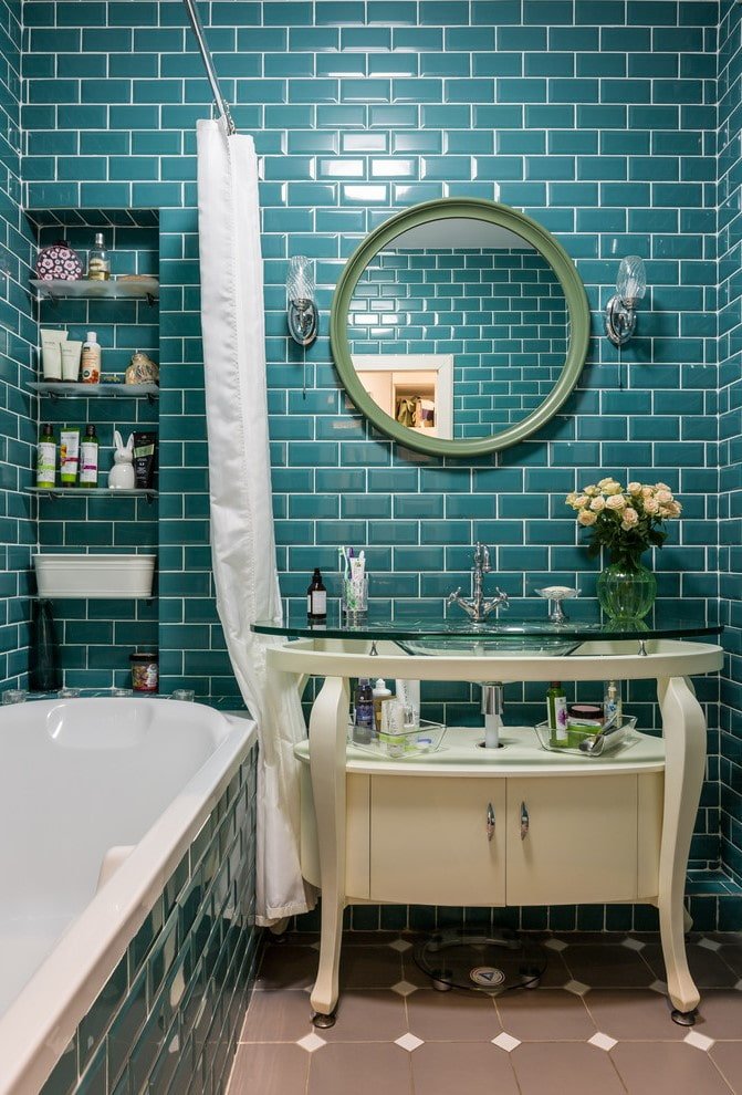 hog tile finish in the bathroom interior
