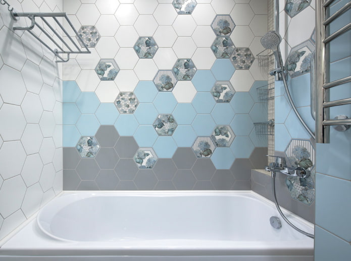 honeycomb tile finish in the bathroom interior