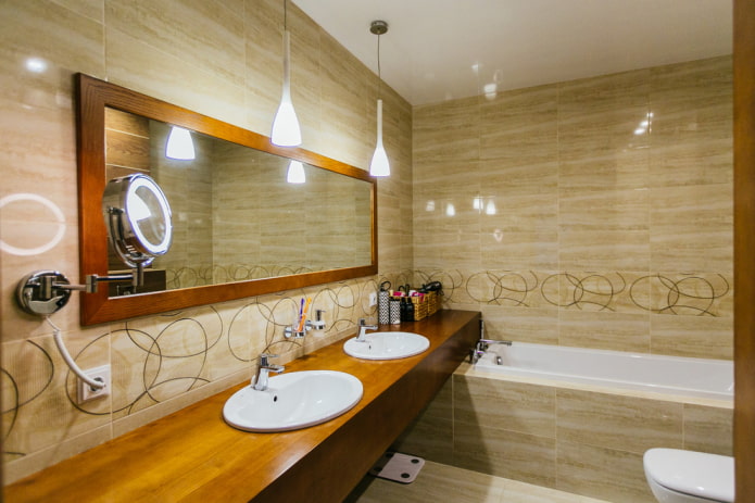 beige tiles in the bathroom interior