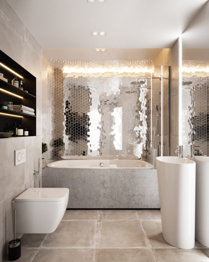 mirror tiles in the bathroom interior