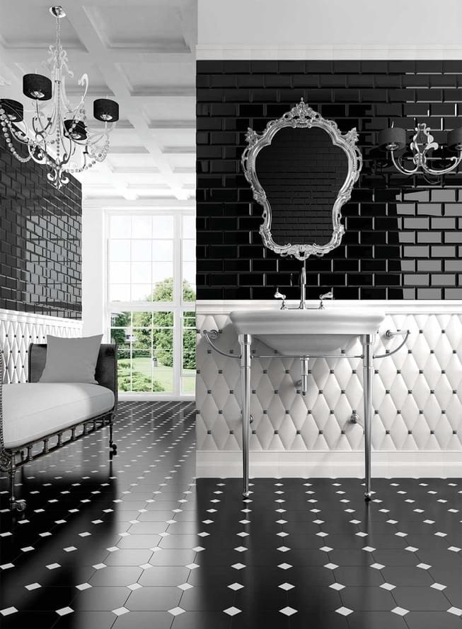 tiles with decor in the bathroom interior