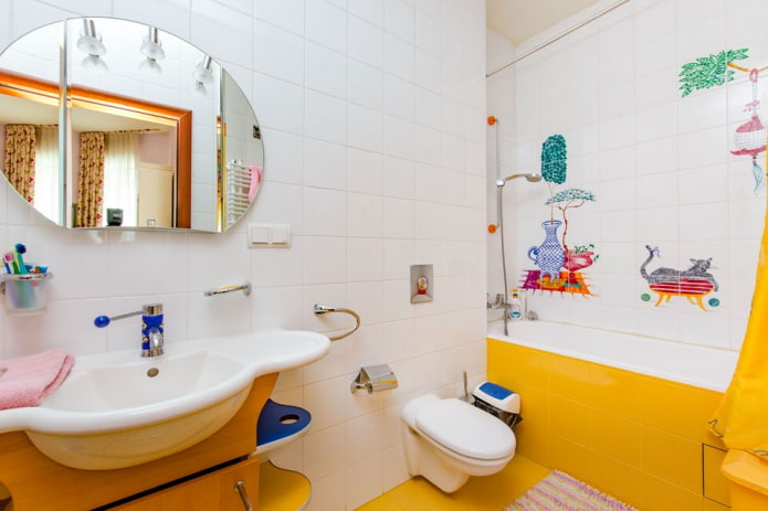 tiled decoration in the interior of the children's bathroom