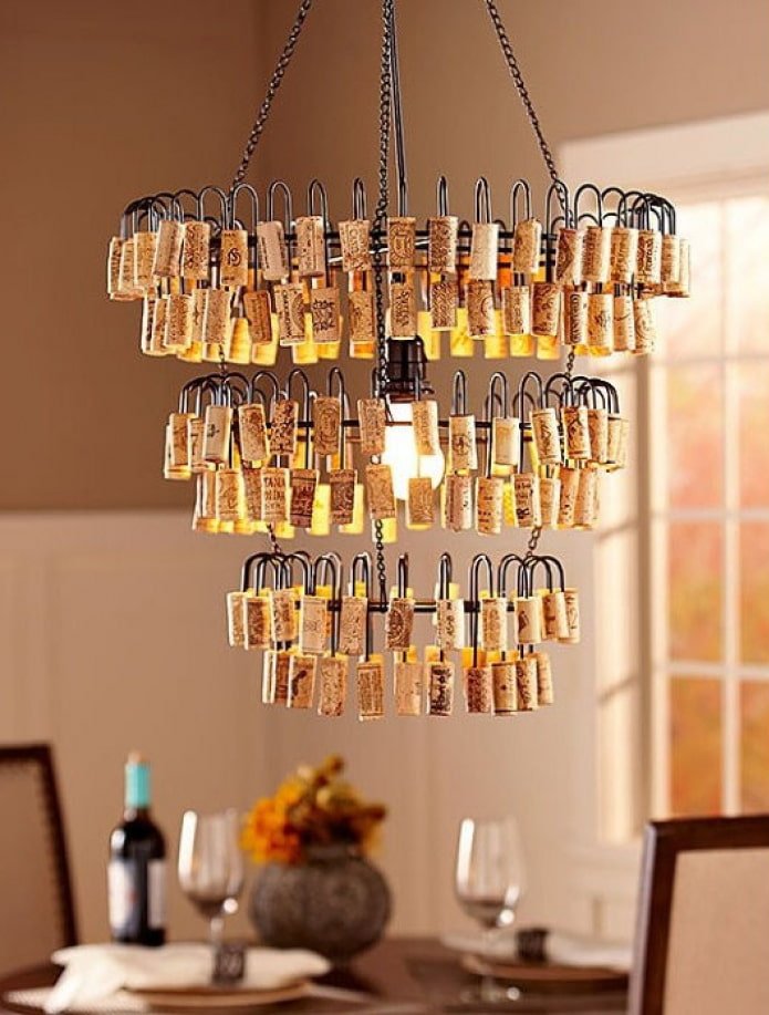 lampshade for a chandelier made of corks