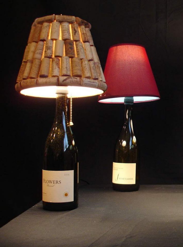 table lamps made of wine bottles and corks