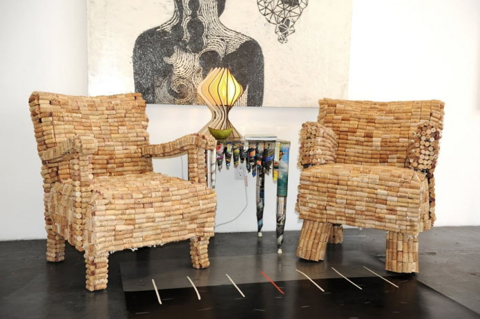 armchair finishing with wine corks