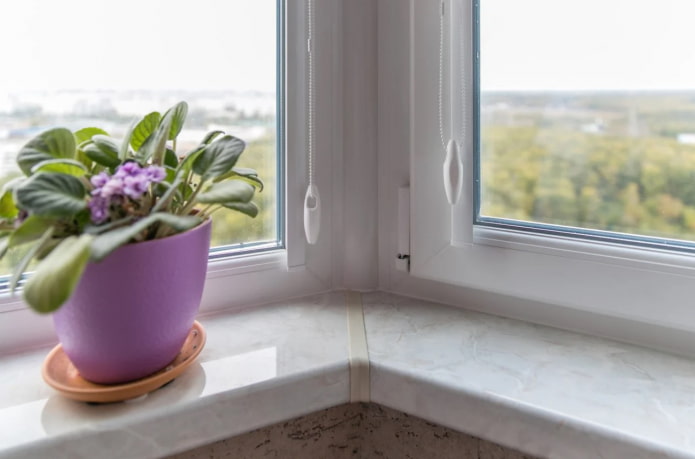 plastic window sill under marble