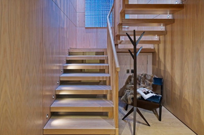 stairs with spot lighting in the house