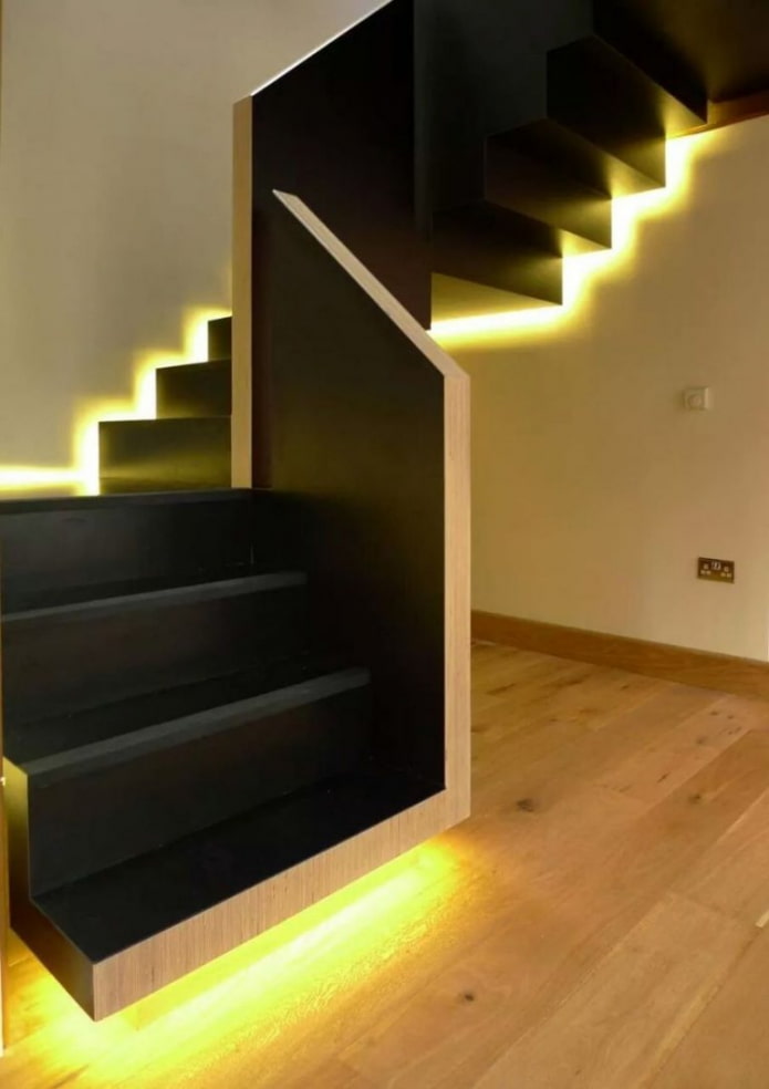 stairs with LED lighting in the house