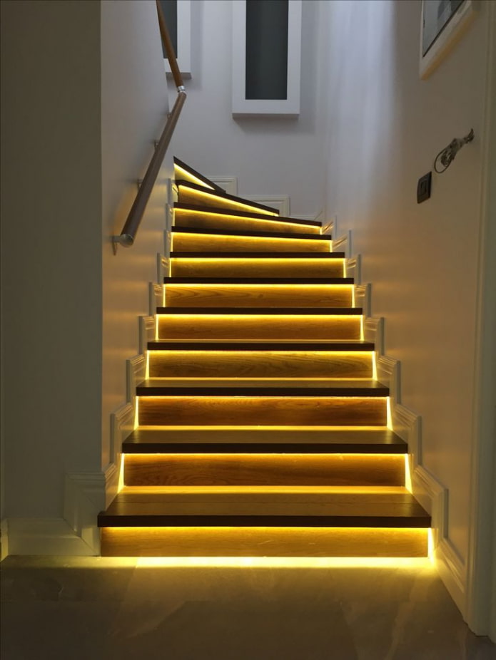 stairs with illuminated steps in the house