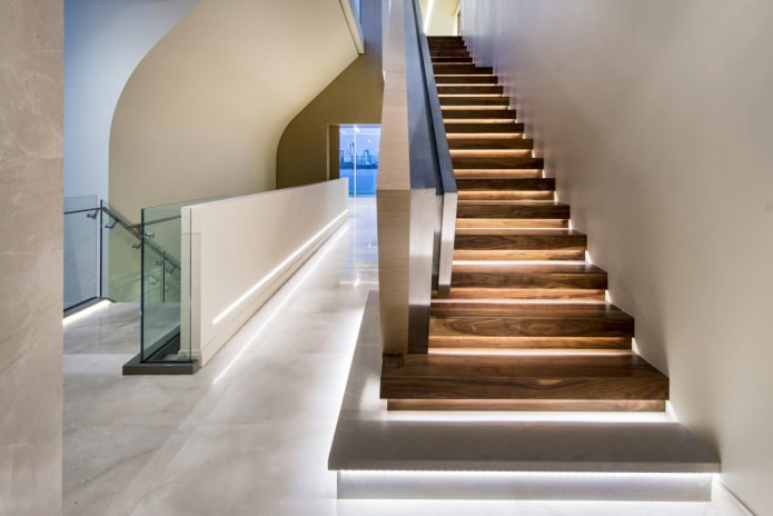 stairs with illuminated steps in the house