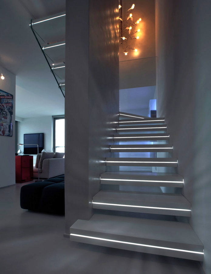 stairs with illuminated steps in the house
