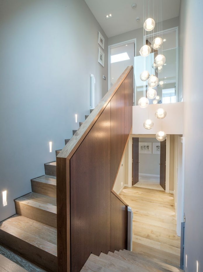 chandelier above the stairs in the interior of the house