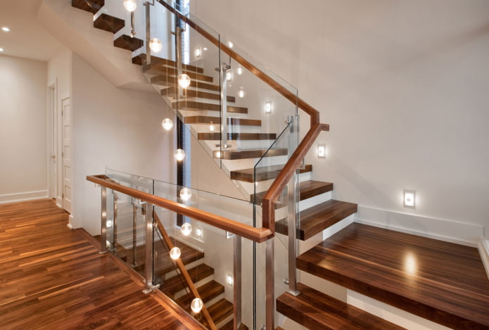 stairs with combined lighting in the house