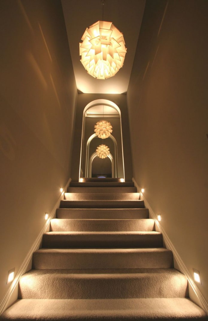stairs with combined lighting in the house