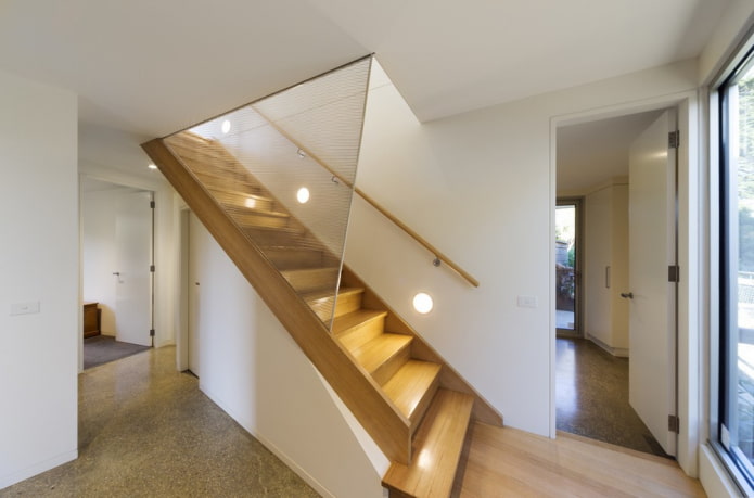 stairs with wall lamps in the house