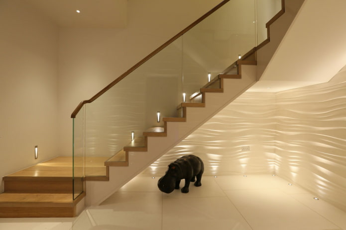 stairs with automatic lighting in the house
