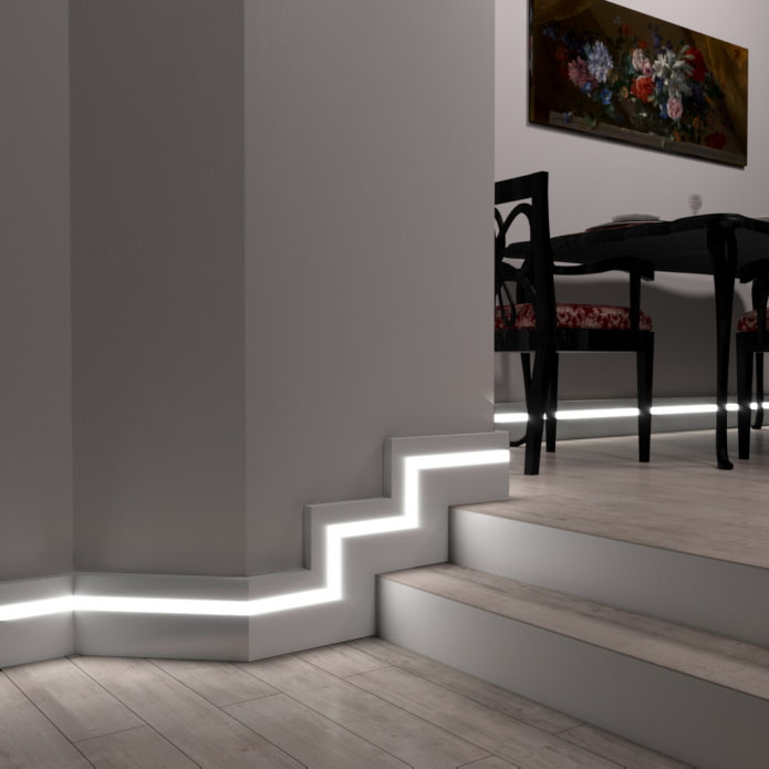 floor lighting with LED strip in the interior