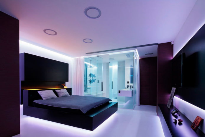 floor lighting in the bedroom interior