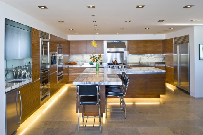 floor lighting in the kitchen interior