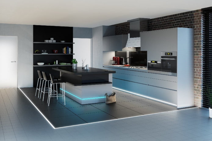 floor lighting in the kitchen interior