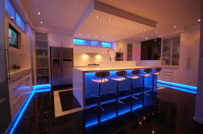 floor lighting in the kitchen interior
