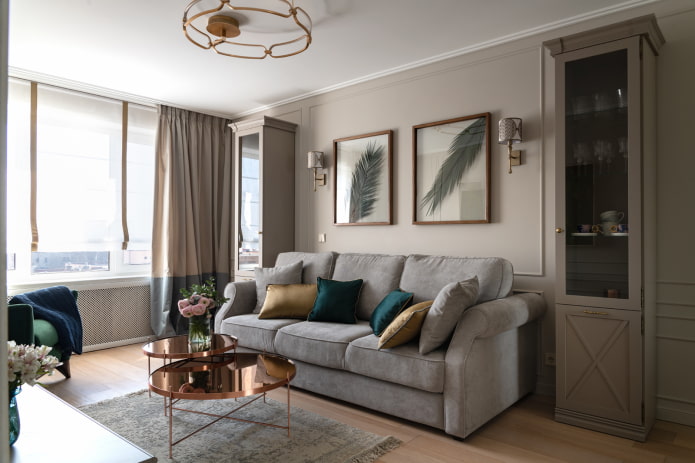 sofa with pillows in the living room