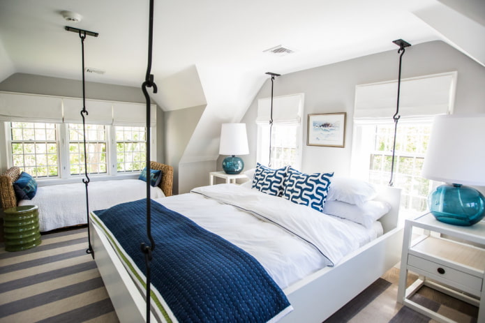 bed on metal cables in the interior