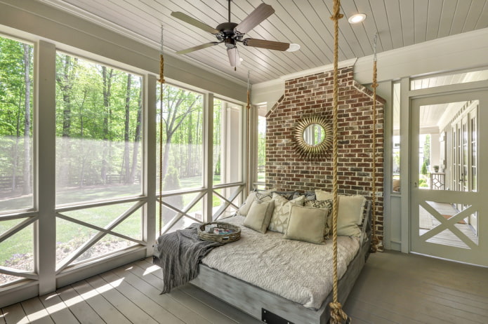 hanging bed on the veranda