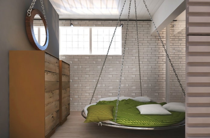 round hanging bed in the interior