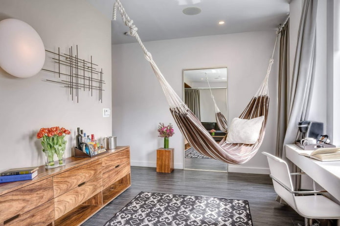 hanging hammock bed in the interior