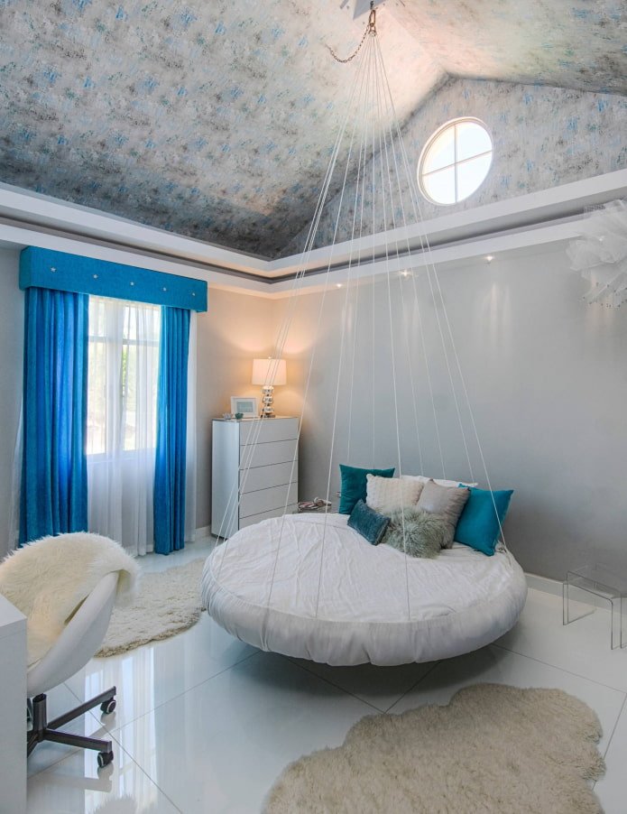 round hanging bed in the interior