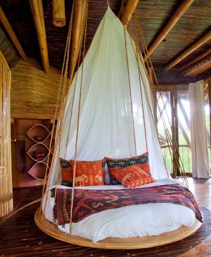 round hanging bed in the interior