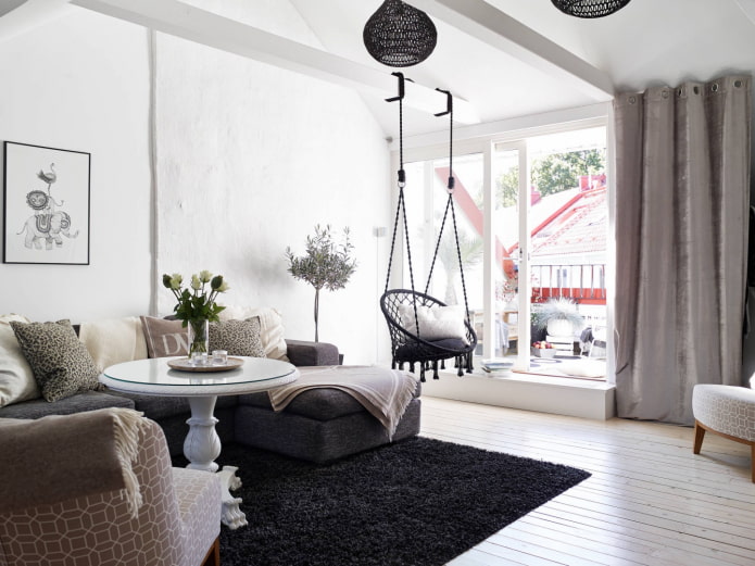 hanging chair in Scandi style