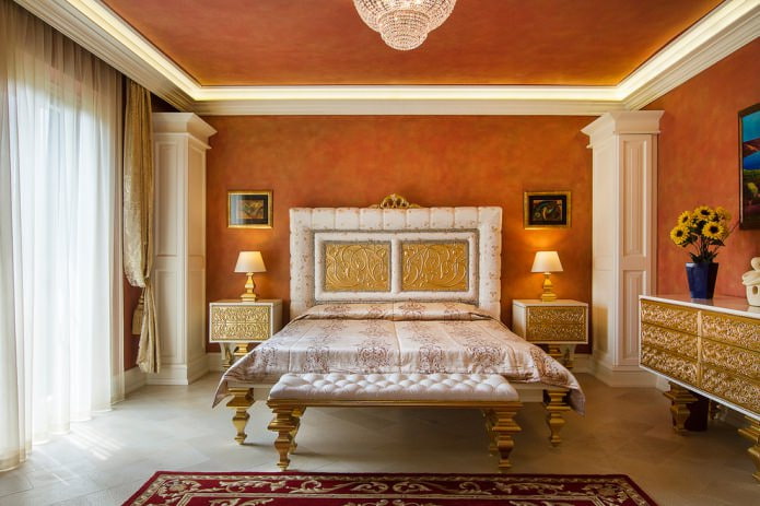 Textured paint in the bedroom interior